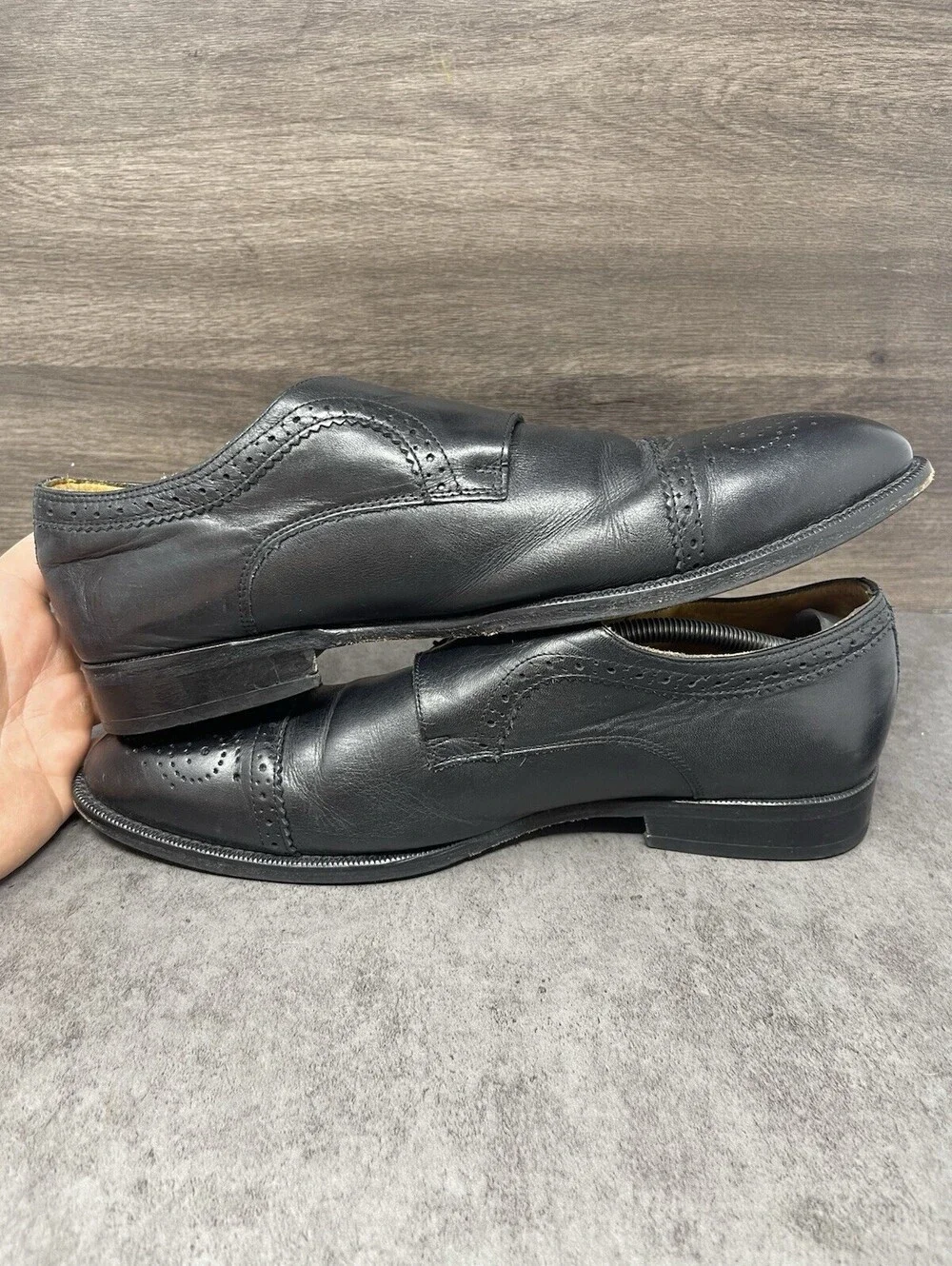 Vince Camuto Black Leather Double Monk Strap Size 11.5 Mens Cap Toe Dress Shoes